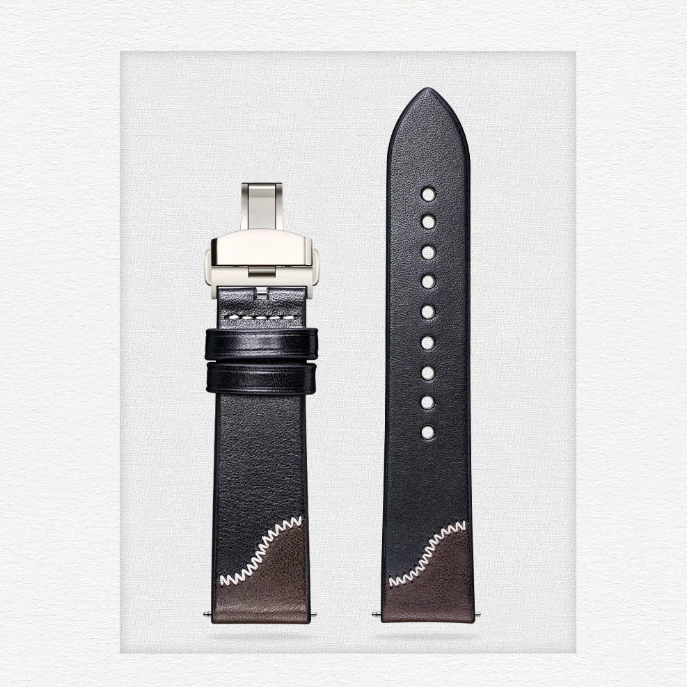 Vintage Leather Watch Strap - Two Tone Full Grain Cowhide, Quick Release Butterfly Clasp