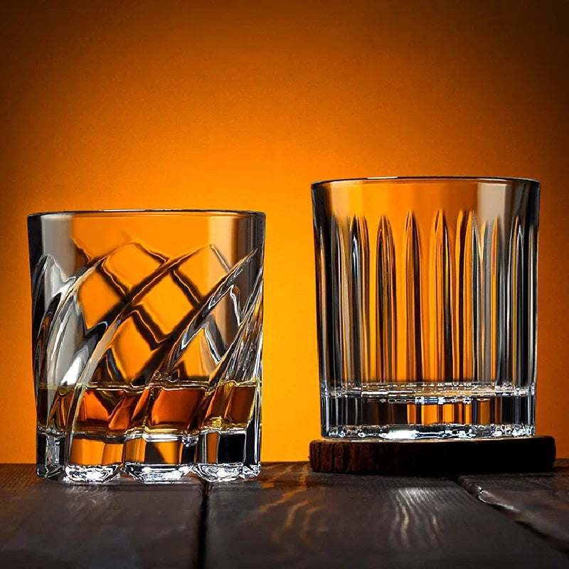 Rotating Whiskey Glass - 300ml Heavy Glass, Spiral Grip - Corletaria