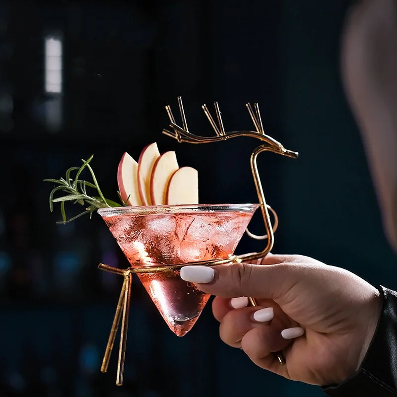 Deer Cocktail Glass - Sculptural Metal Stand - Corletaria