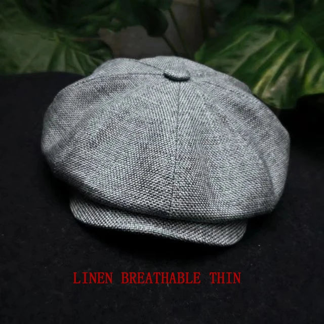 Herringbone Newsboy Cap - British Wool Blend, Octagonal Cut - Corletaria