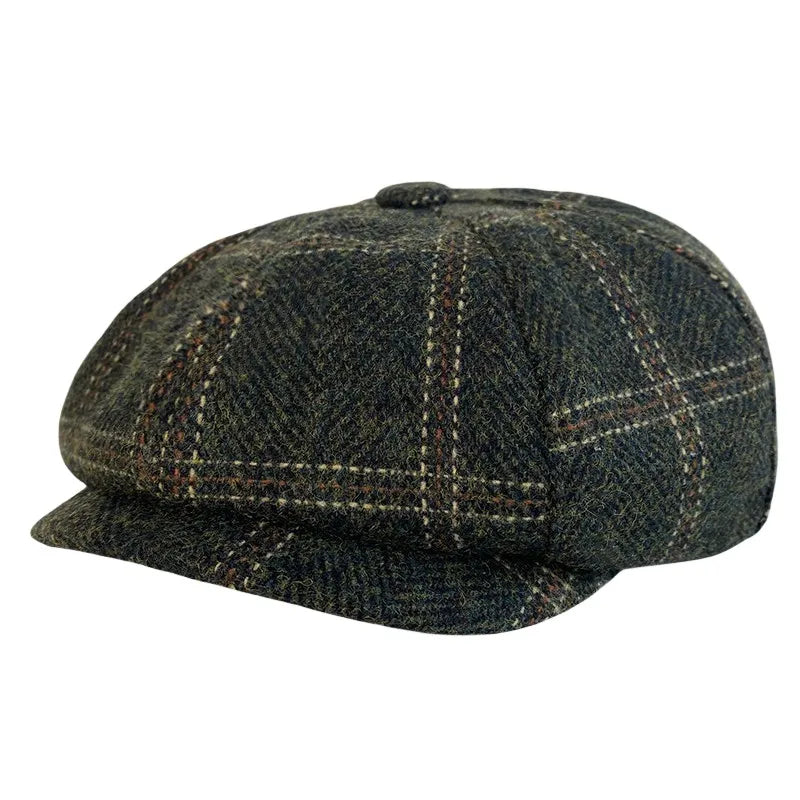 Wool Plaid Newsboy Cap - Tweed Eight Panel - Corletaria