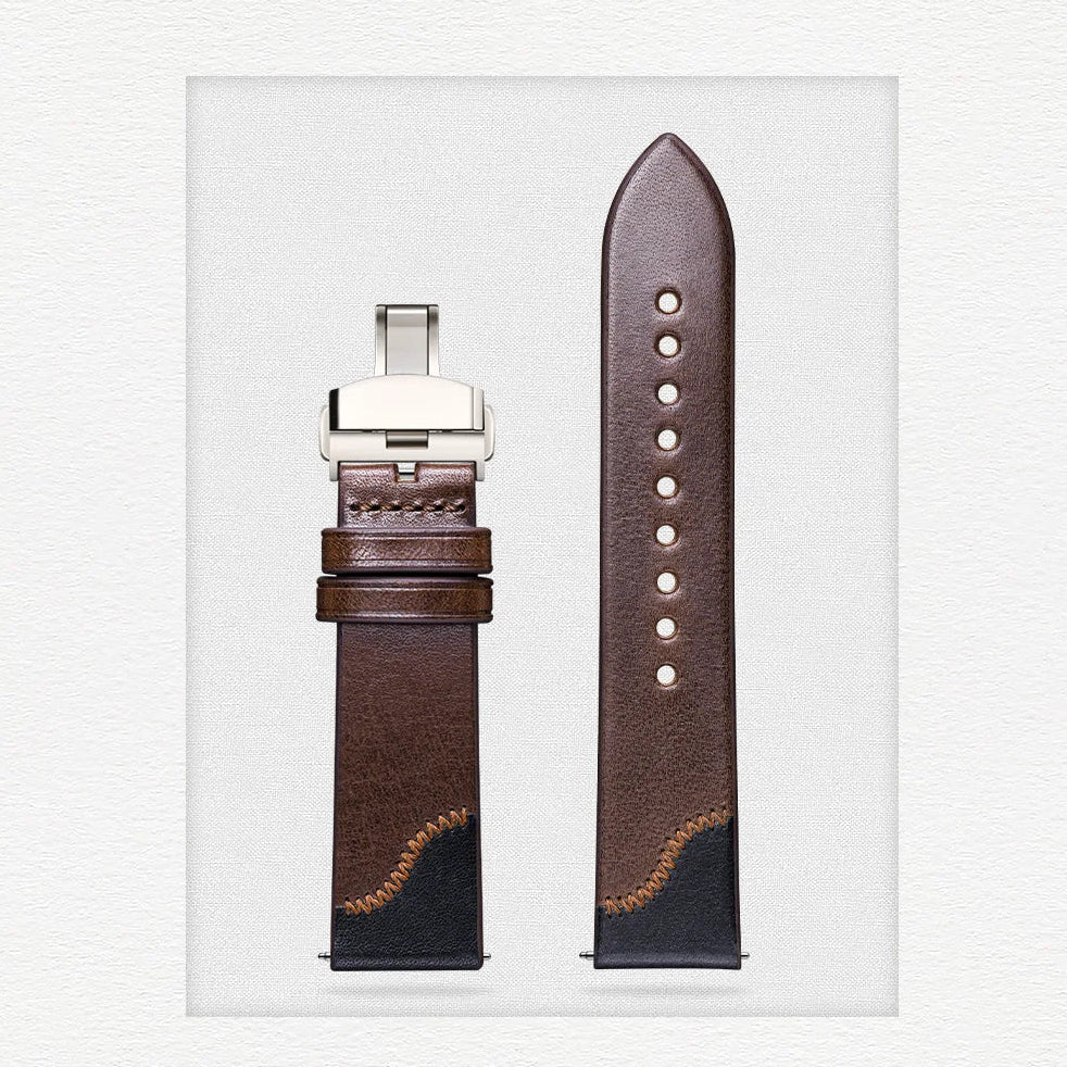 Vintage Leather Watch Strap - Two Tone Full Grain Cowhide, Quick Release Butterfly Clasp