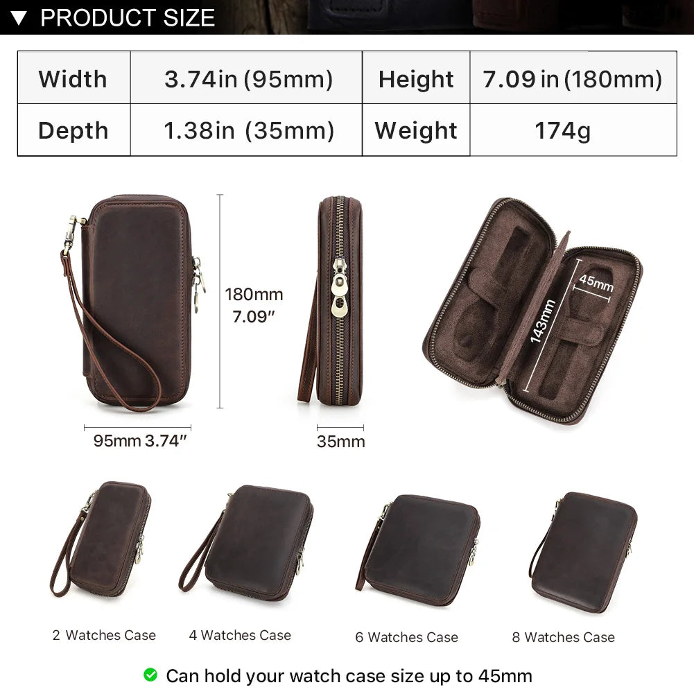 Leather Watch Travel Case - Crazy Horse Leather - Corletaria
