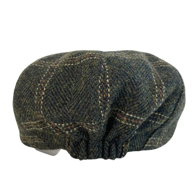 Wool Plaid Newsboy Cap - Tweed Eight Panel - Corletaria