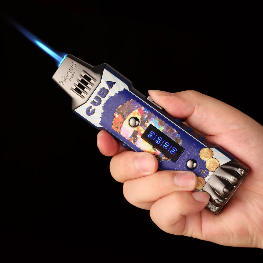 Lubinski multi-purpose cigar torch lighter trio with Cuba artwork and zinc-alloy body