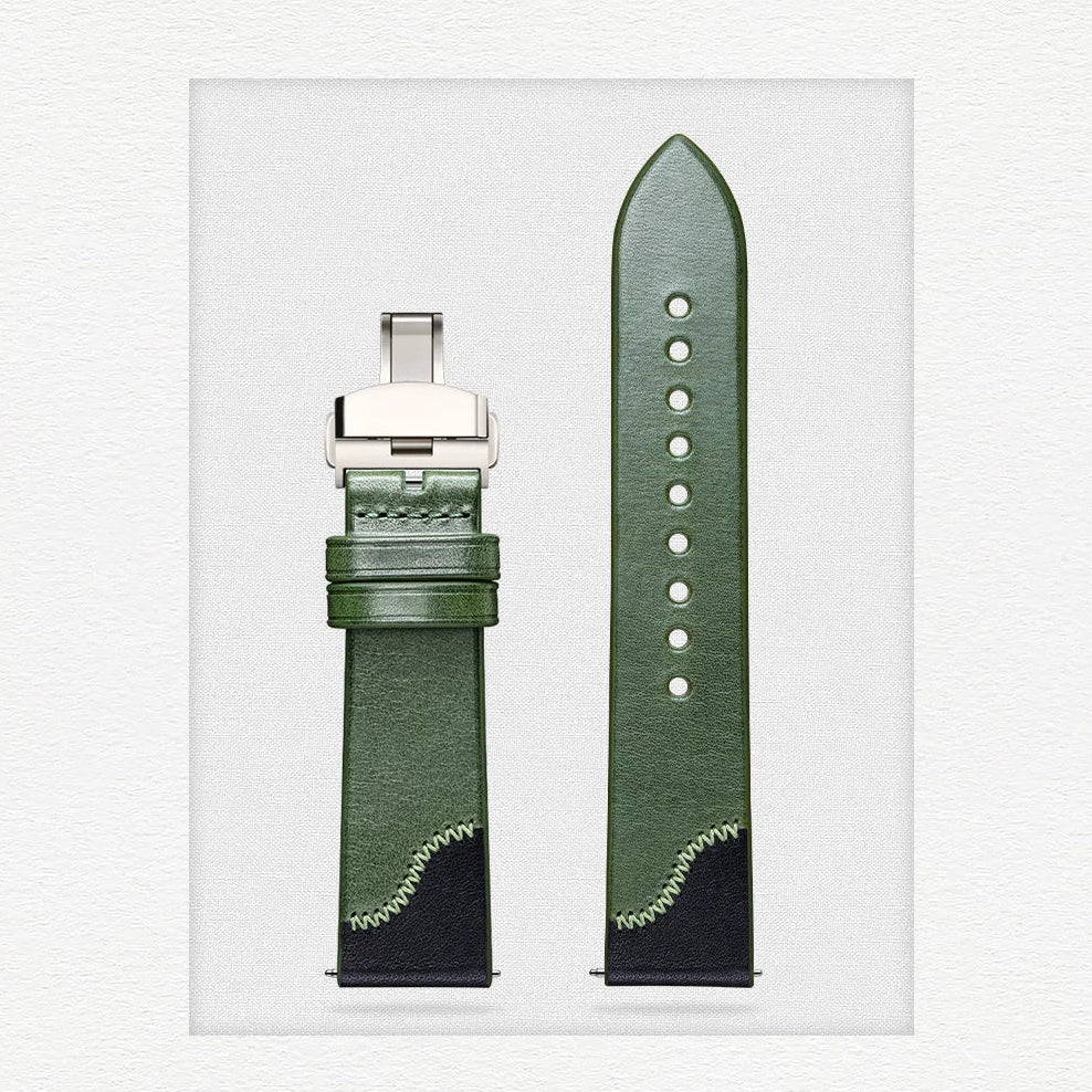 Vintage Leather Watch Strap - Two Tone Full Grain Cowhide, Quick Release Butterfly Clasp