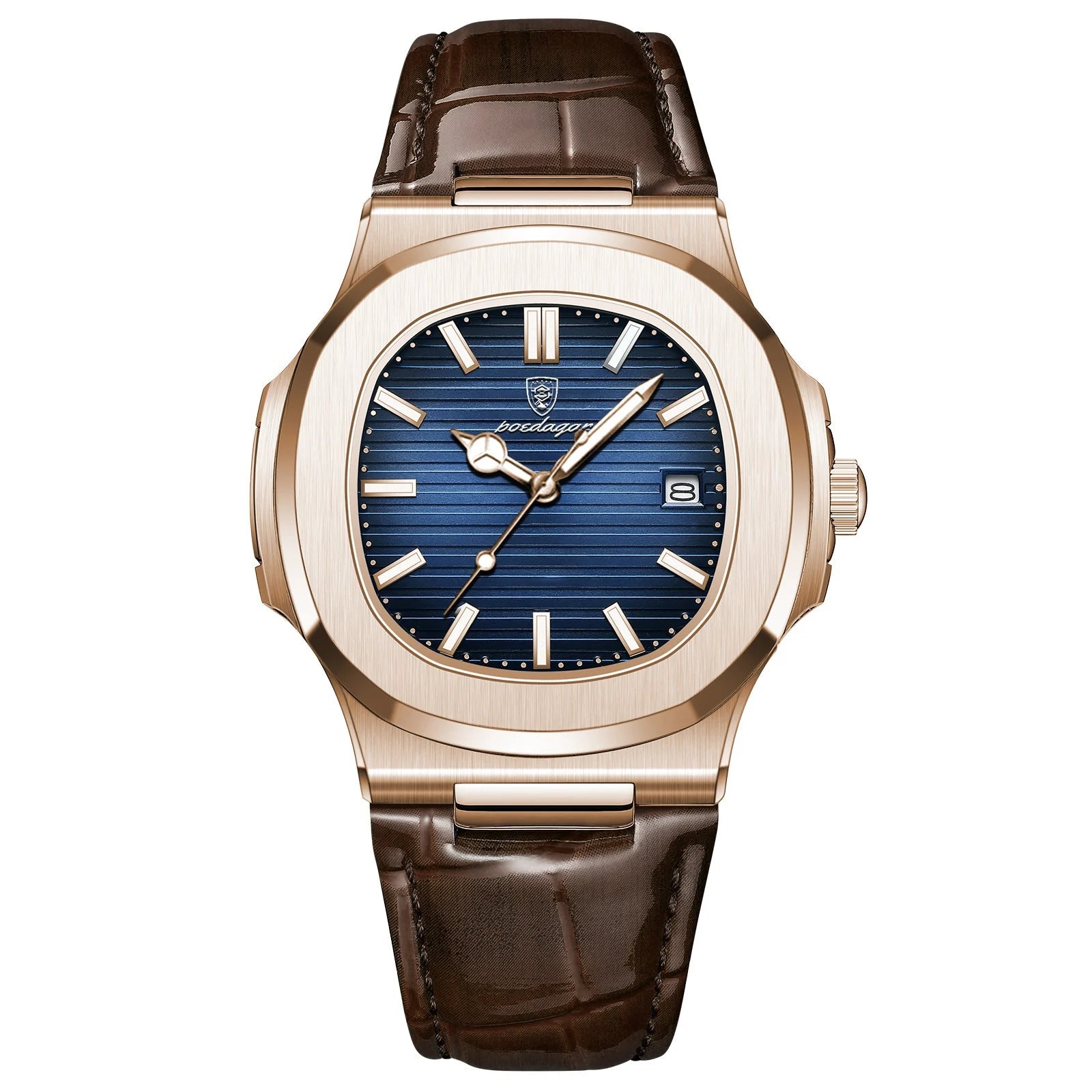 Men's Square Quartz Watch - Blue Leather Strap - Corletaria Clocks