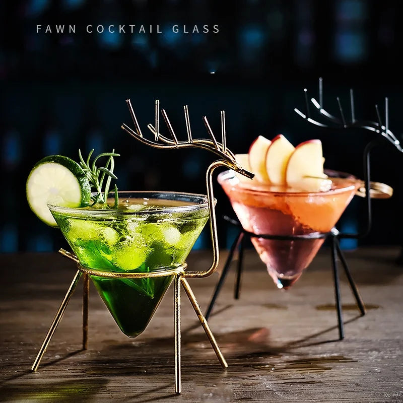 Deer Cocktail Glass - Sculptural Metal Stand - Corletaria