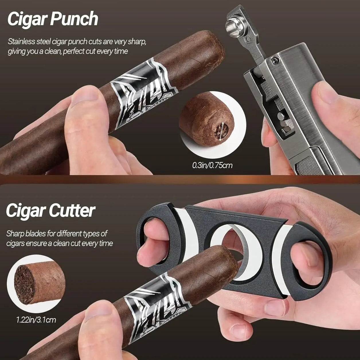 quad torch cigar lighter igniting cigar with strong blue jet flame