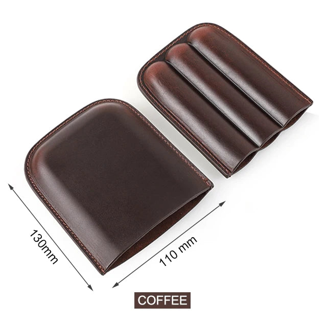 brown leather cigar sleeve with cigars partially exposed