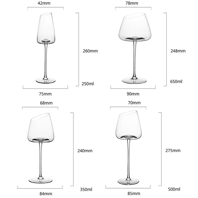 Oblique Crystal Wine Glass - Long Stem Goblet - Corletaria