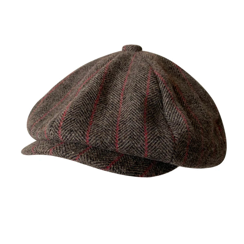 Herringbone Newsboy Cap - British Wool Blend, Octagonal Cut - Corletaria