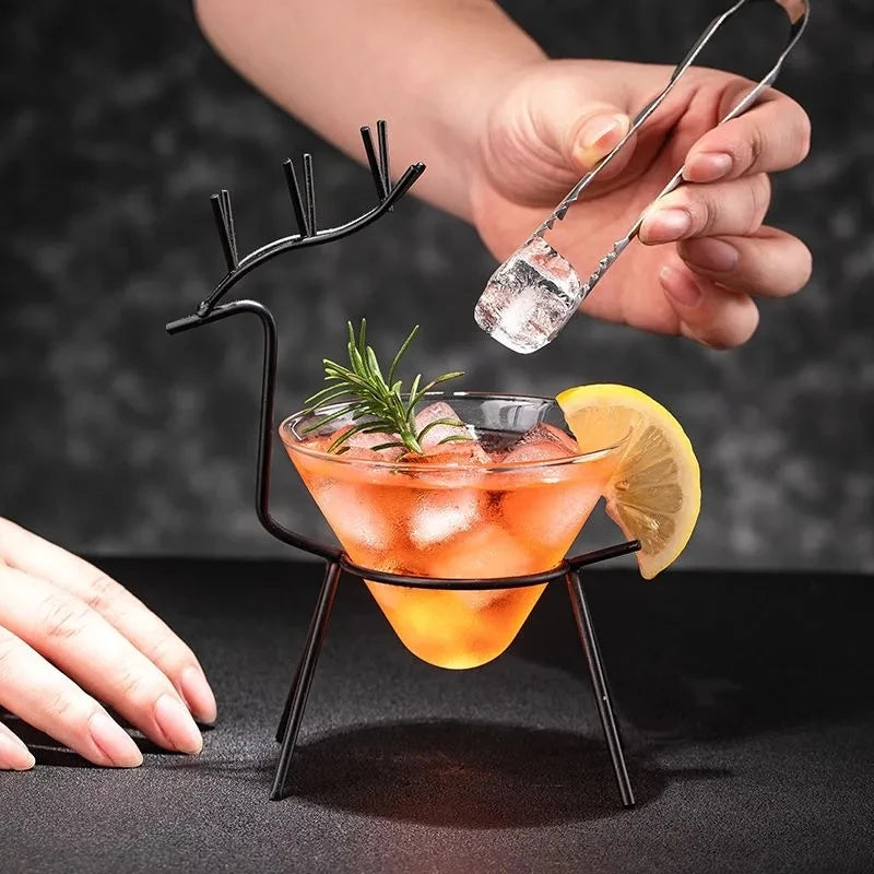 Deer Cocktail Glass - Sculptural Metal Stand - Corletaria