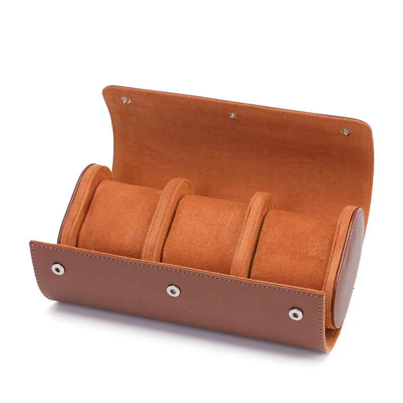 Black leather watch rolls with open single-slot module