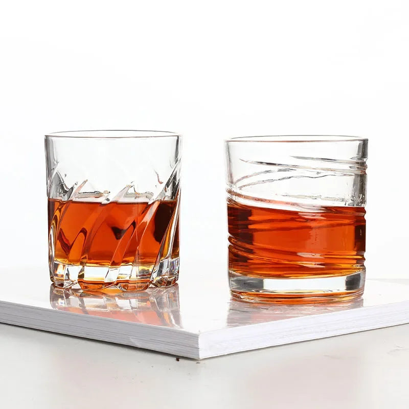 Rotating Whiskey Glass - 300ml Heavy Glass, Spiral Grip - Corletaria