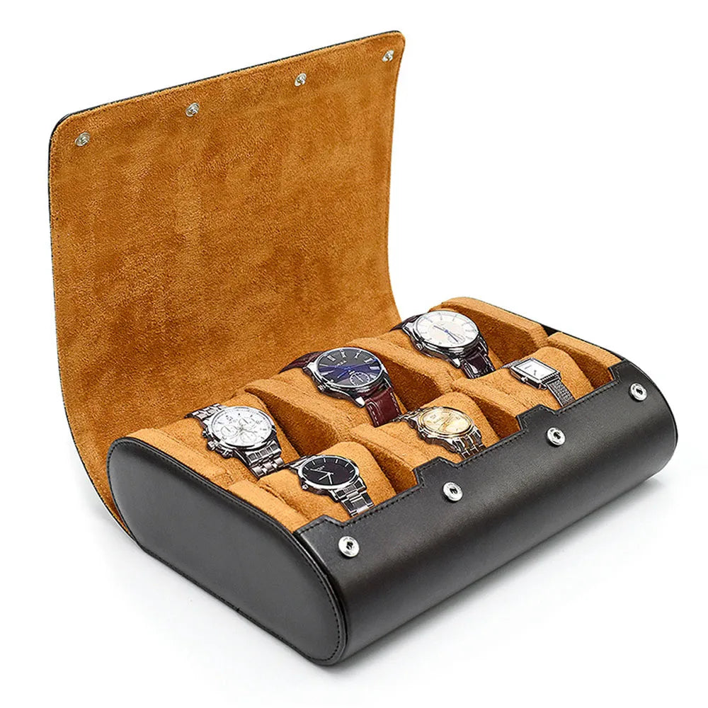 Leather Watch Travel Case - 6-Slot Organizer, Suede Interior - Corletaria