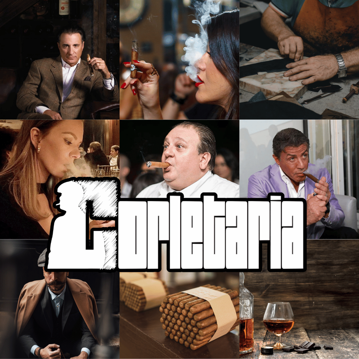 Masculine lifestyle mosaic with cigars and accessories — Corletaria Signature.
