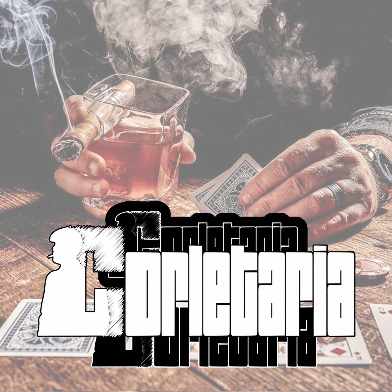 Masculine hand with whiskey glass and cards — Corletaria classic elegance.