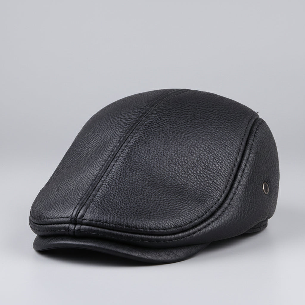 Leather Flat Cap - Cowhide Earflap - Corletaria