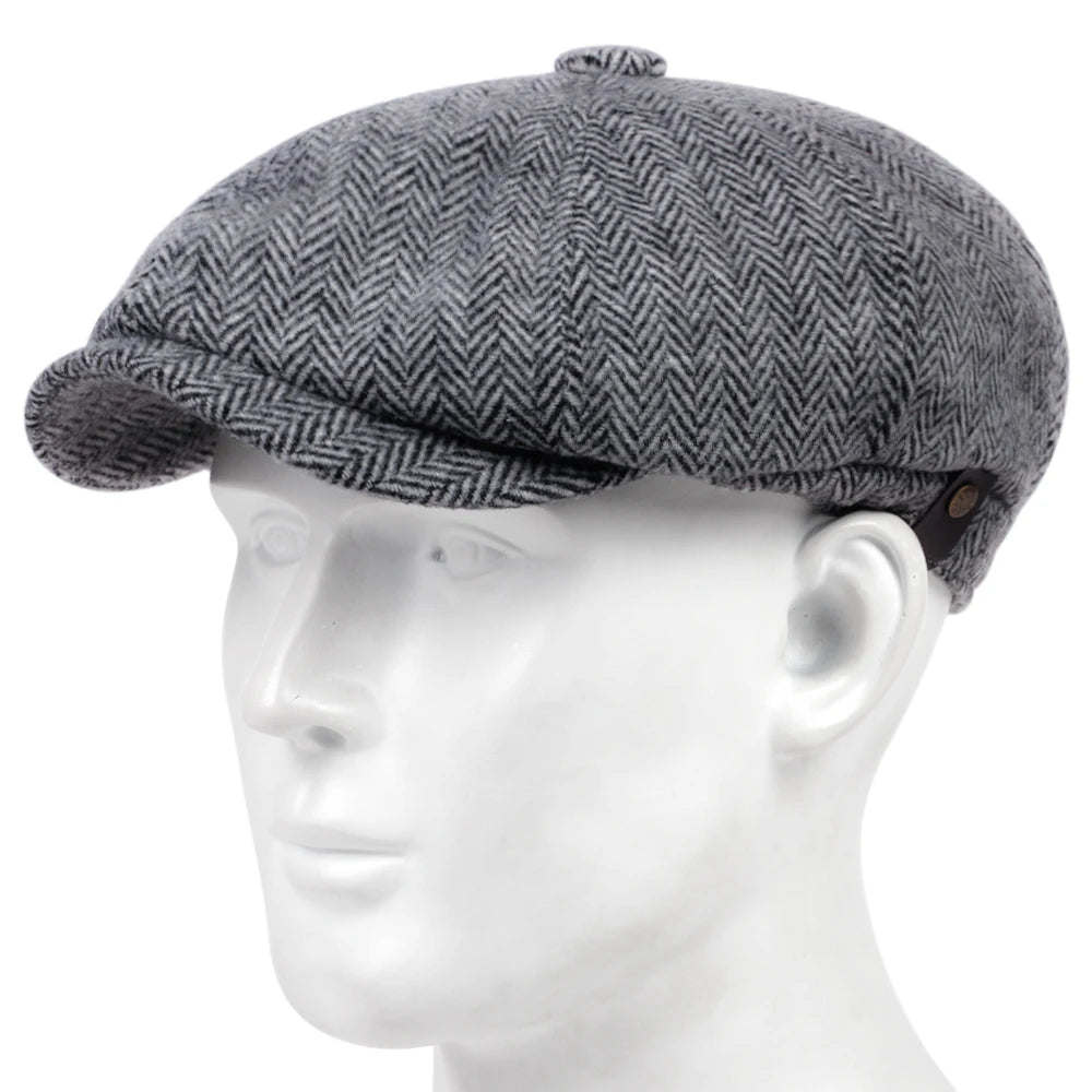Herringbone Newsboy Cap - Wool Effect Cotton Blend - Corletaria