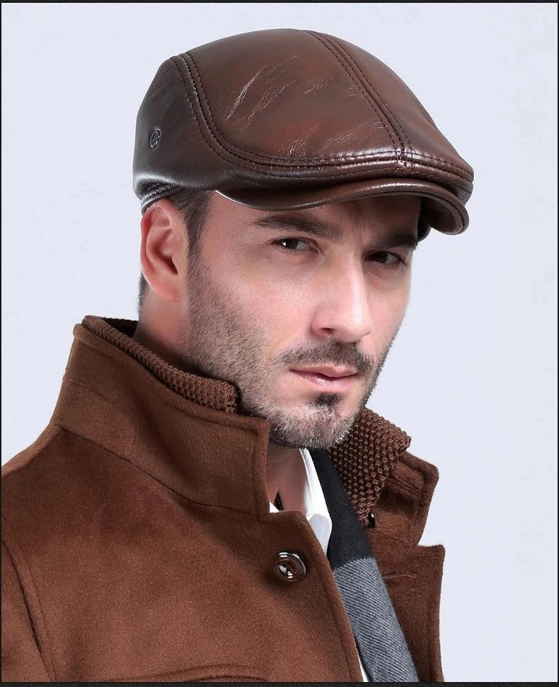 Leather Flat Cap - Cowhide Earflap - Corletaria