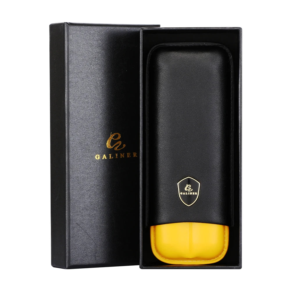 Cigar case open with two channels - travel setup on desk