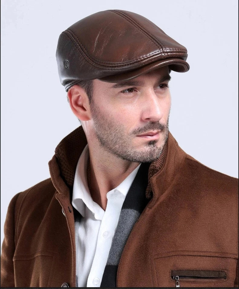 Leather Flat Cap - Cowhide Earflap - Corletaria