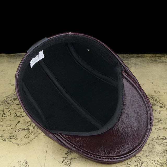Leather Flat Cap - Cowhide Earflap - Corletaria