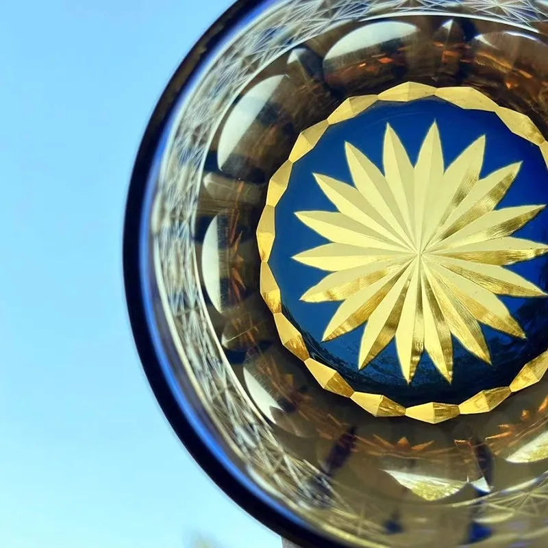 Chamvin “Edo Kiriko Stellar Pulse” Whiskey Glass – Hand-Carved Lead-Free Crystal, Thick Base, Wooden Gift Box (250 ml)