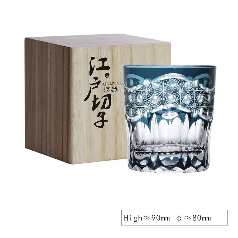 Chamvin “Edo Kiriko Stellar Pulse” Whiskey Glass – Hand-Carved Lead-Free Crystal, Thick Base, Wooden Gift Box (250 ml)