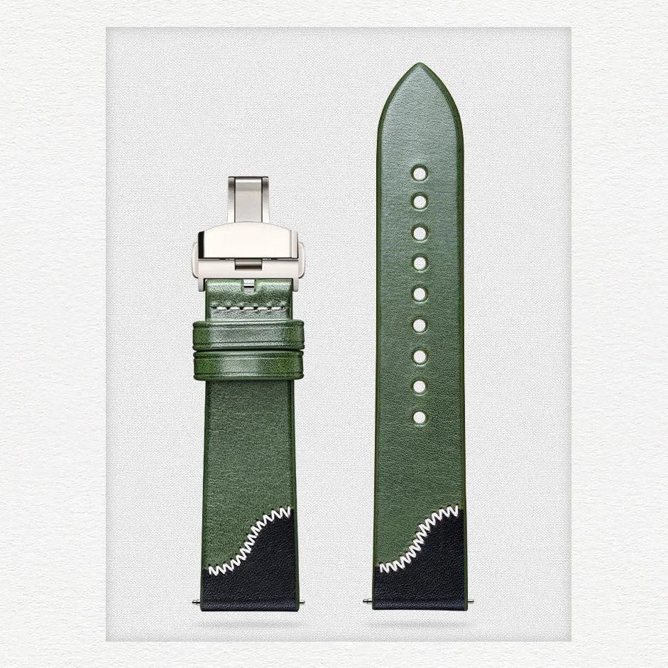 Vintage Leather Watch Strap - Two Tone Full Grain Cowhide, Quick Release Butterfly Clasp