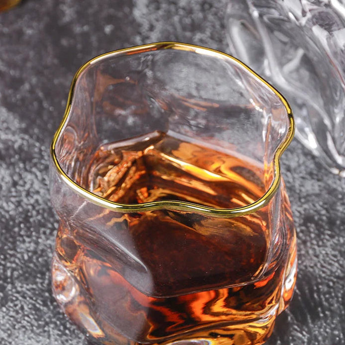 Whiskey Glass - Lead Free Crystal, Gold Rim - Corletaria