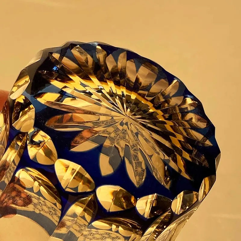 Chamvin “Edo Kiriko Stellar Pulse” Whiskey Glass – Hand-Carved Lead-Free Crystal, Thick Base, Wooden Gift Box (250 ml)