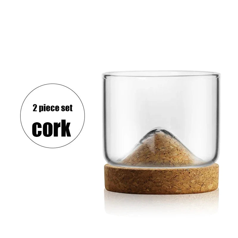 Mountain Whiskey Glass - Borosilicate with Wooden Base - Corletaria
