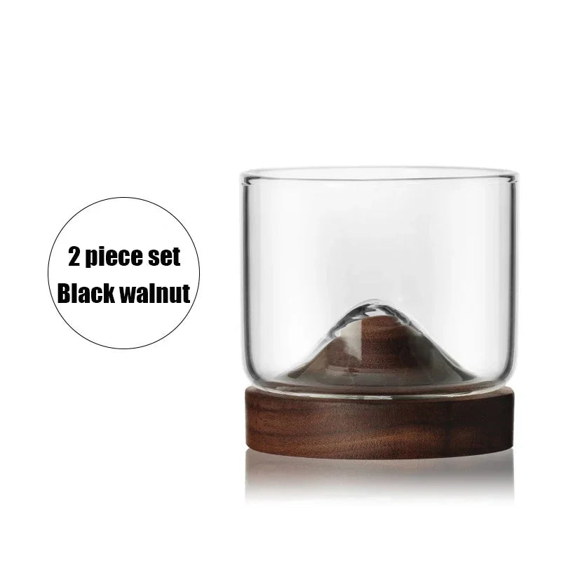 Mountain Whiskey Glass - Borosilicate with Wooden Base - Corletaria