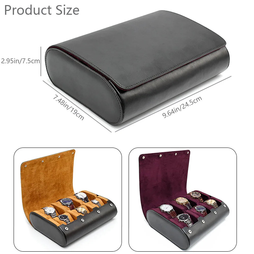 Leather Watch Travel Case - 6-Slot Organizer, Suede Interior - Corletaria