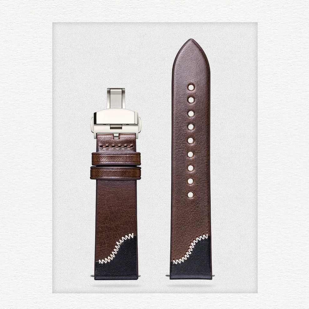 Vintage Leather Watch Strap - Two Tone Full Grain Cowhide, Quick Release Butterfly Clasp