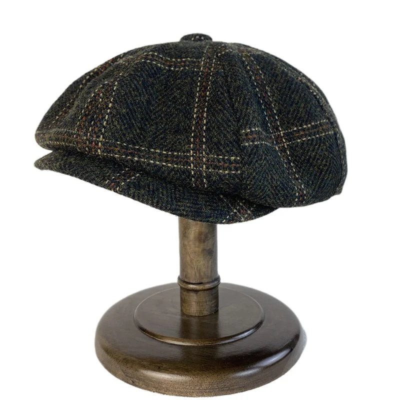 Wool Plaid Newsboy Cap - Tweed Eight Panel - Corletaria
