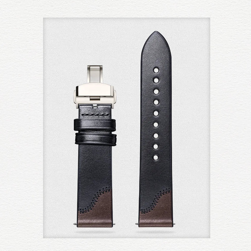 Vintage Leather Watch Strap - Two Tone Full Grain Cowhide, Quick Release Butterfly Clasp
