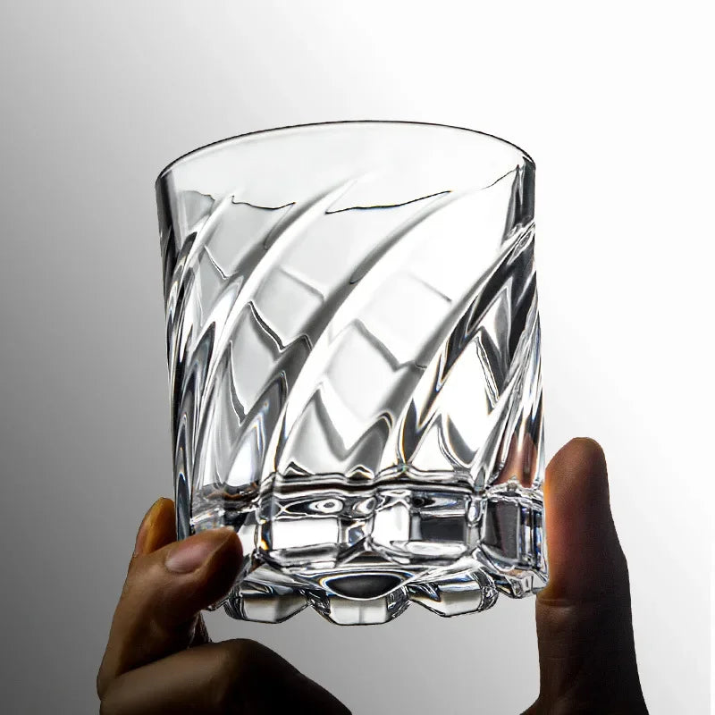 Rotating Whiskey Glass - 300ml Heavy Glass, Spiral Grip - Corletaria
