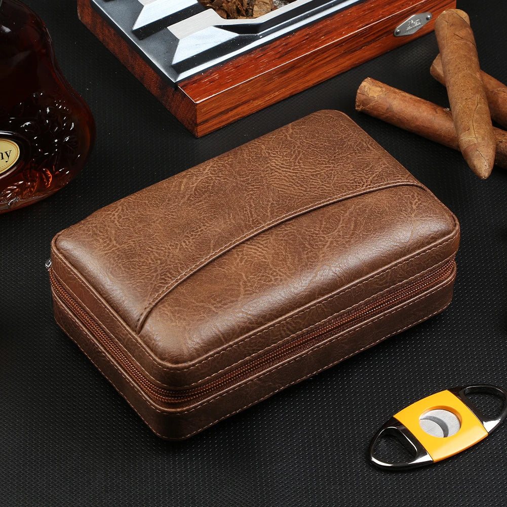 Comparison black vs brown leather travel cigar humidors closed