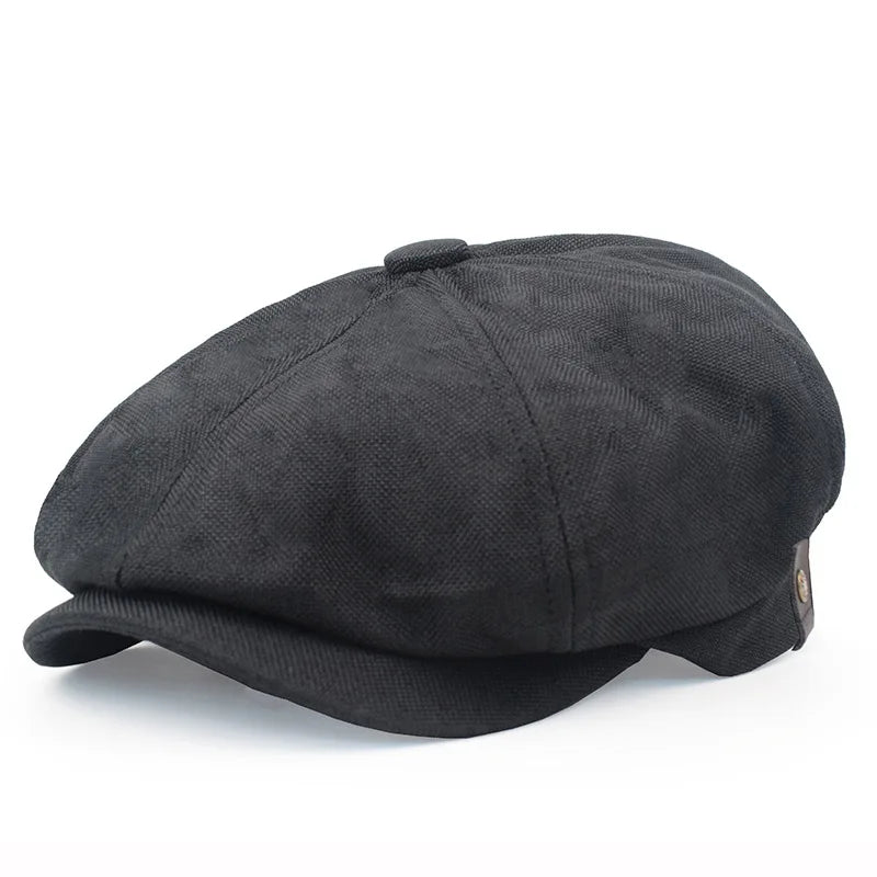 Herringbone Newsboy Cap - British Wool Blend, Octagonal Cut - Corletaria