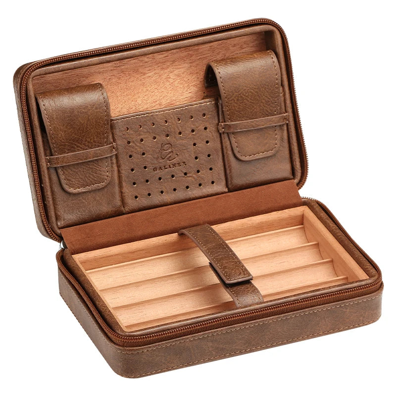 Leather Travel Cigar Humidor - Spanish Cedar Interior - Corletaria