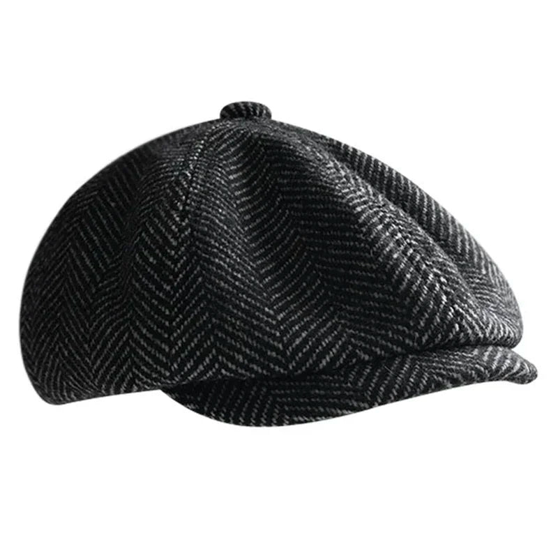Herringbone Newsboy Cap - Wool Blend Tweed - Corletaria
