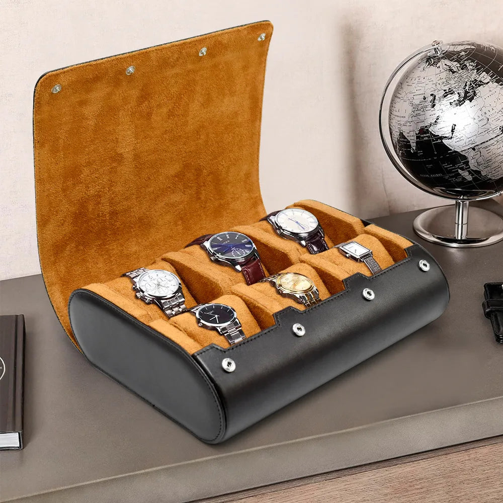 Leather Watch Travel Case - 6-Slot Organizer, Suede Interior - Corletaria
