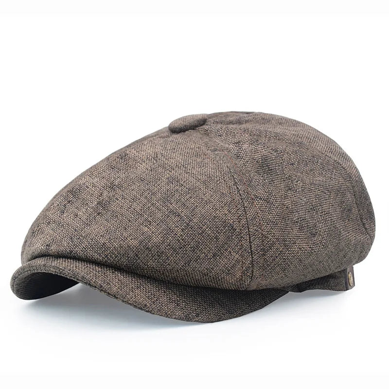 Herringbone Newsboy Cap - British Wool Blend, Octagonal Cut - Corletaria