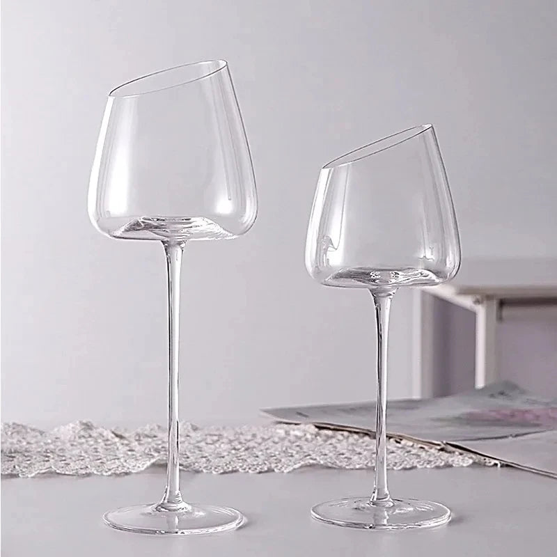 Oblique Crystal Wine Glass - Long Stem Goblet - Corletaria