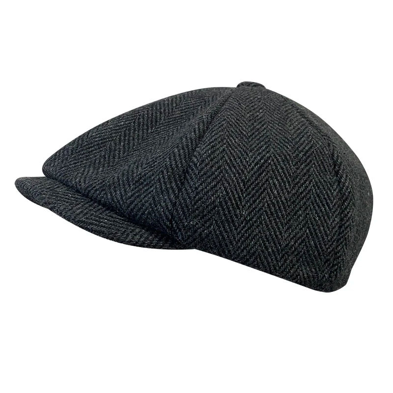 Herringbone Newsboy Cap - British Wool Blend, Octagonal Cut - Corletaria