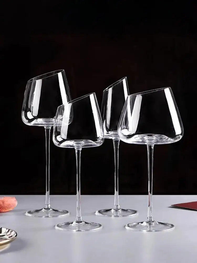 Oblique Crystal Wine Glass - Long Stem Goblet - Corletaria