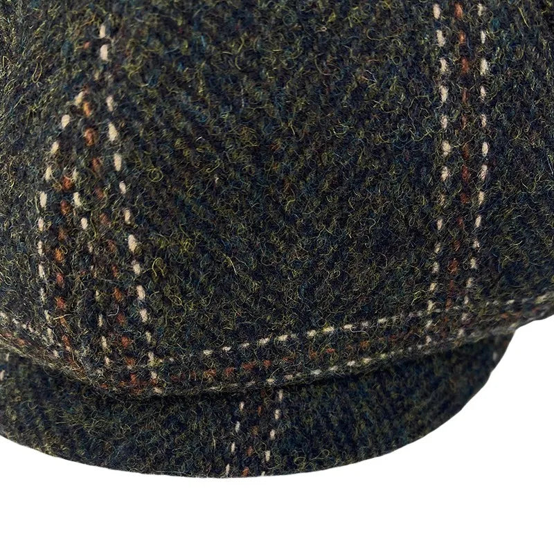 Wool Plaid Newsboy Cap - Tweed Eight Panel - Corletaria